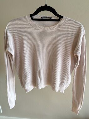Brandy Melville Cream Ribbed Scoopneck Sweater